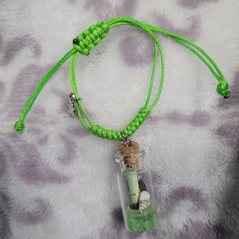 Green Cord Bracelet with Miniature Bottle Charm